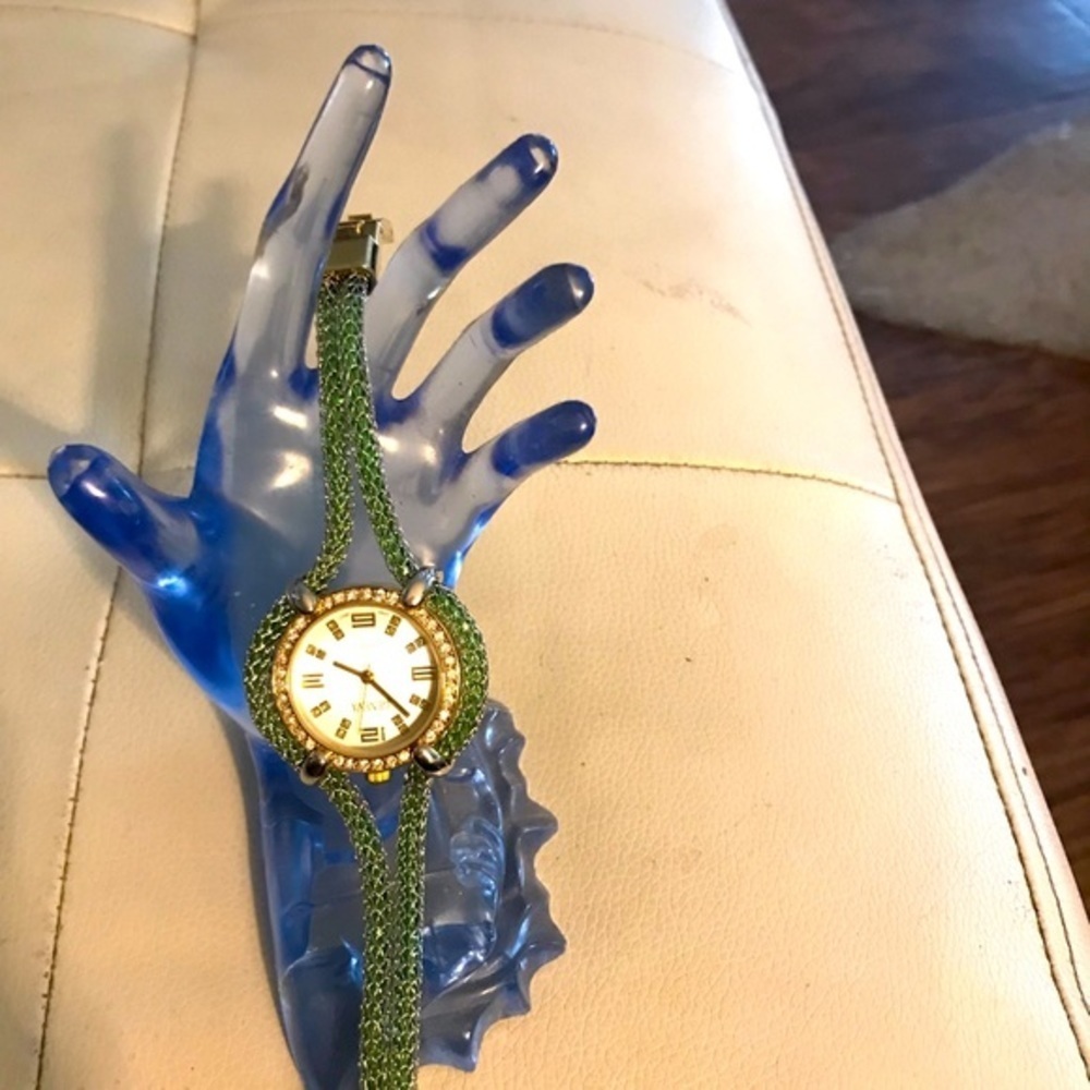Geneva Silver & Gold Crystal Faced Mesh Band Watch with Diamond Accents # 4275 - Picture 4 of 10